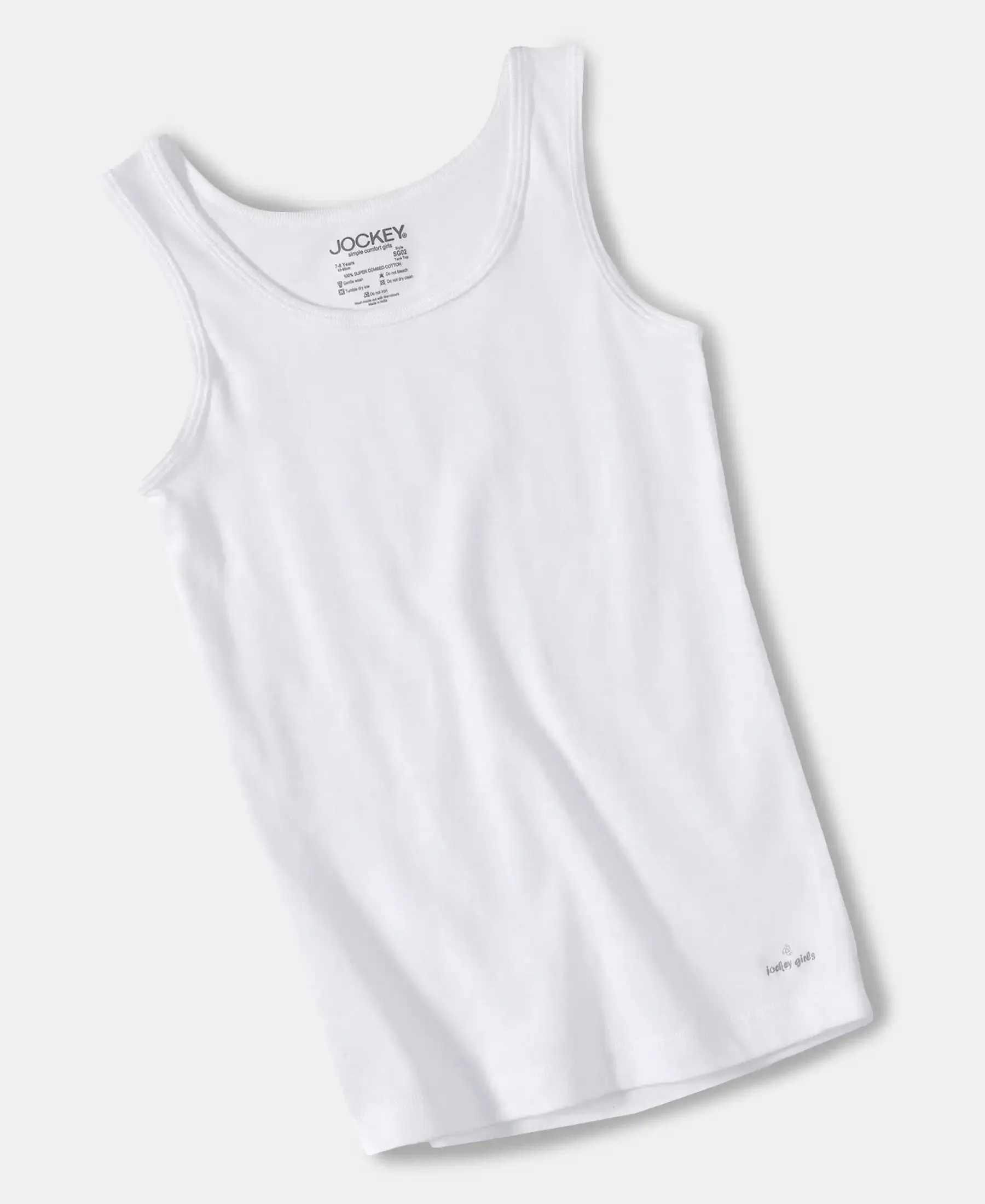Girl's Super Combed Cotton Rib Solid Inner Tank Top - White