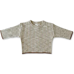 GROWN RIBBED DROP SHOULDER  PULL OVER - LATTE