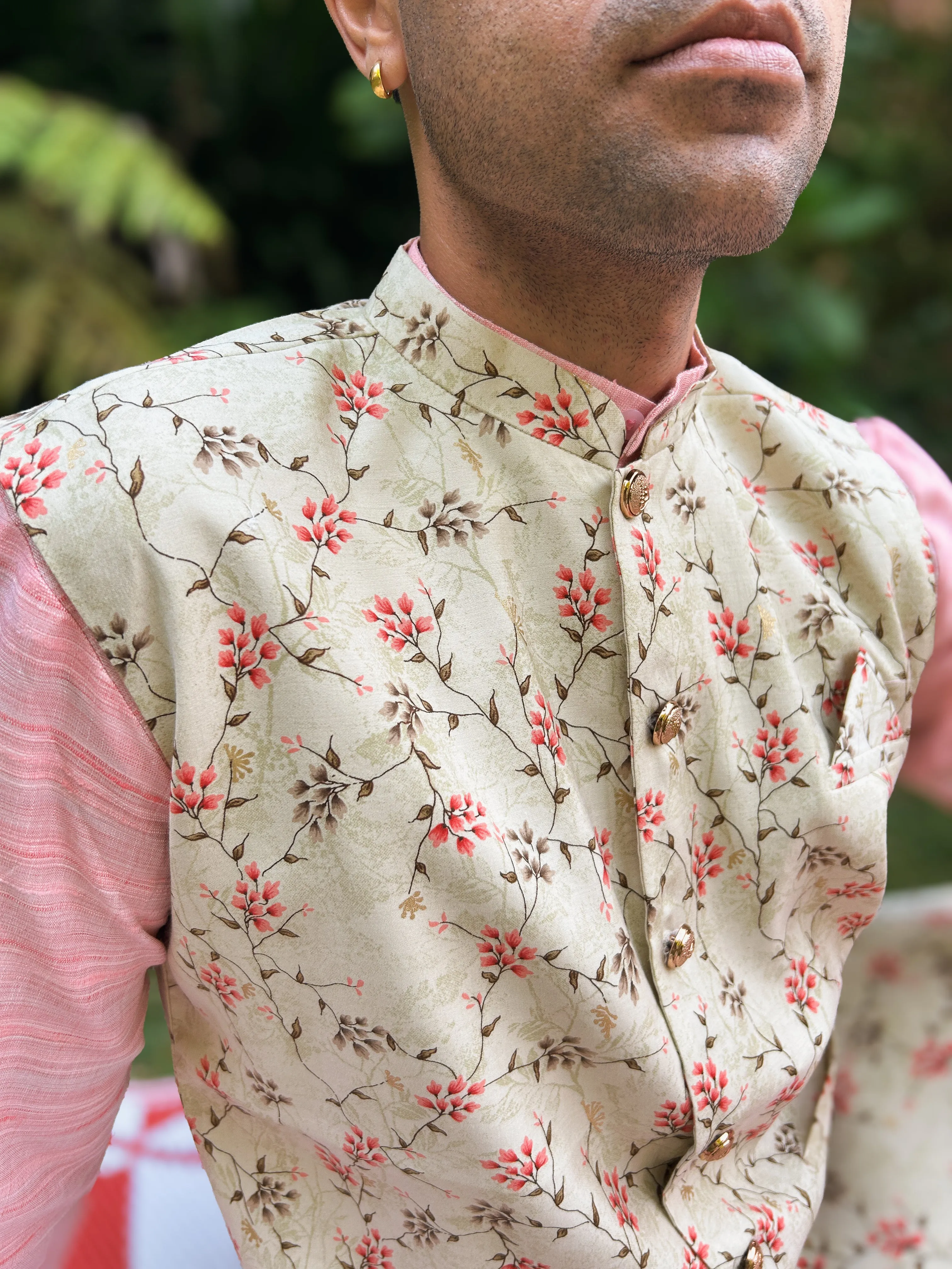 Gulaab Salmon Pink Kurta Pyjama Set with Nehru Jacket