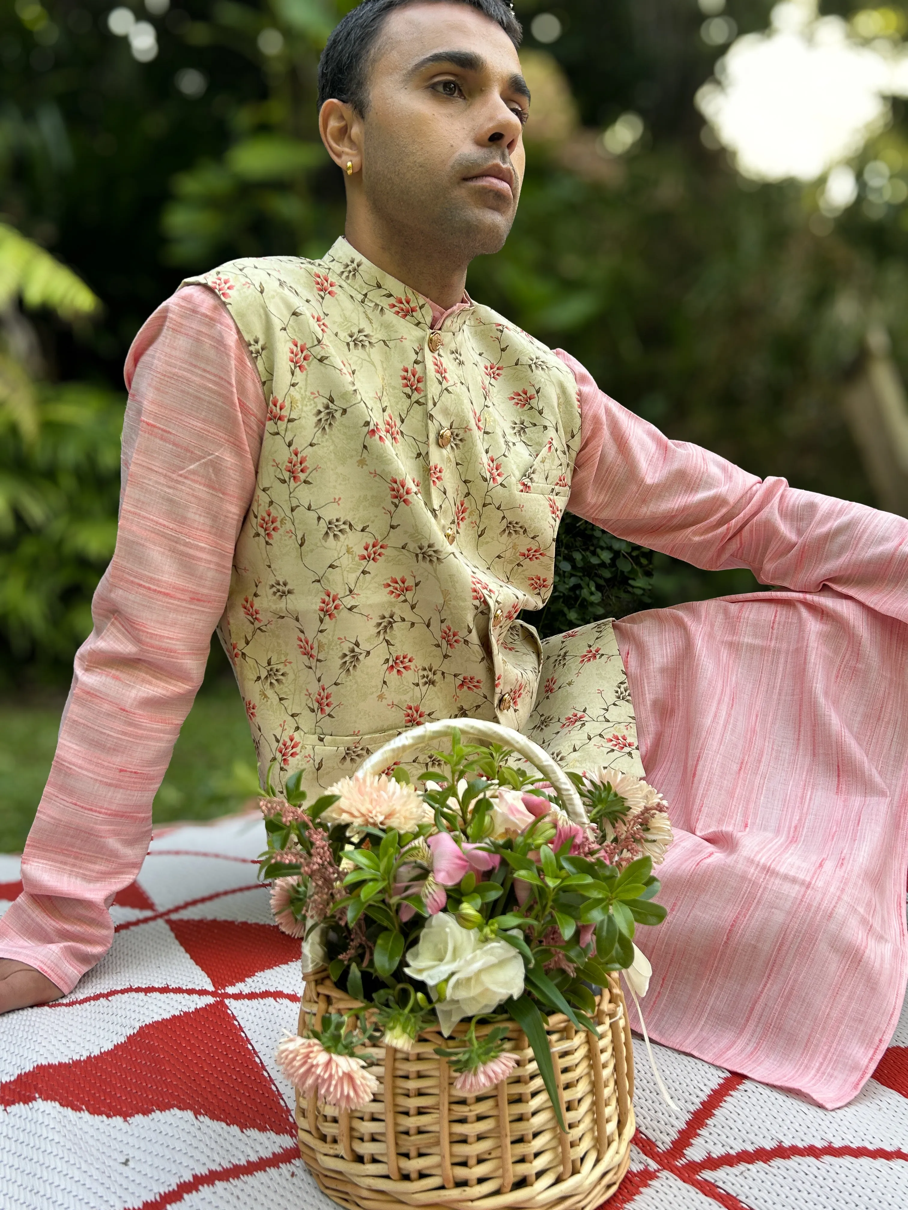 Gulaab Salmon Pink Kurta Pyjama Set with Nehru Jacket