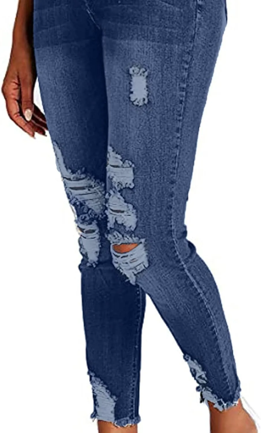 Jeans for Women High Waist Solid Color Ripped Trousers Casual Slim Fit Button Denim Pants with Pockets