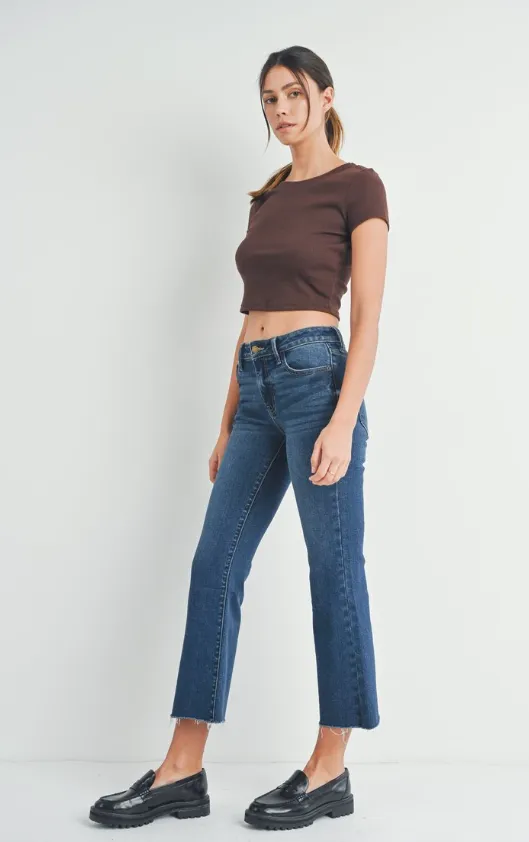 Just USA Jeans Stretchy Cropped Flare Jean - Dark Denim