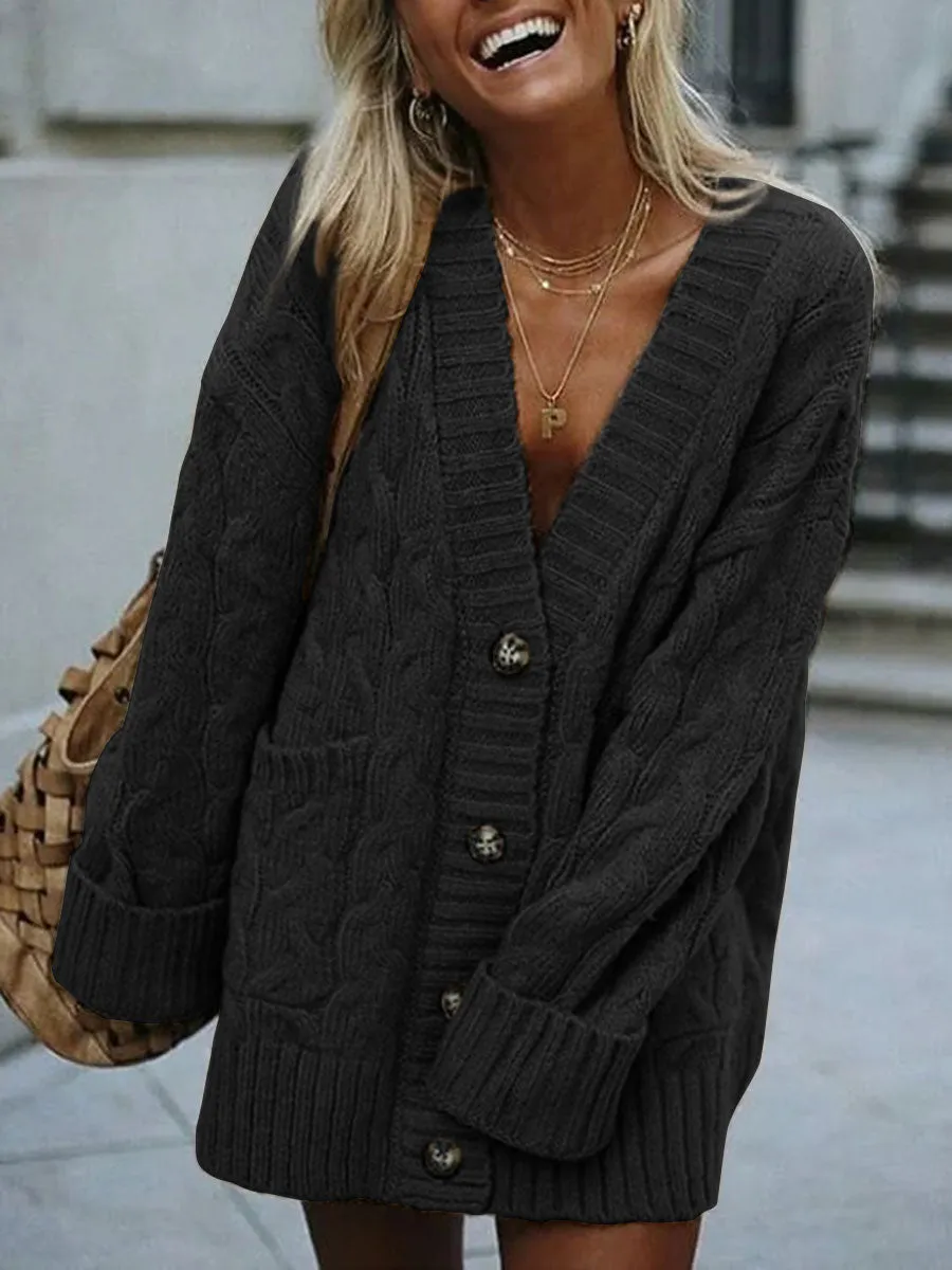 Knitted Solid Color Padded Pocket Coat