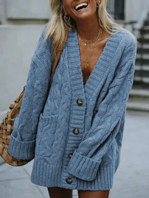 Knitted Solid Color Padded Pocket Coat