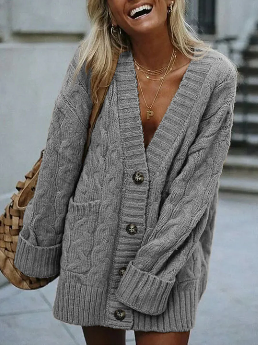 Knitted Solid Color Padded Pocket Coat