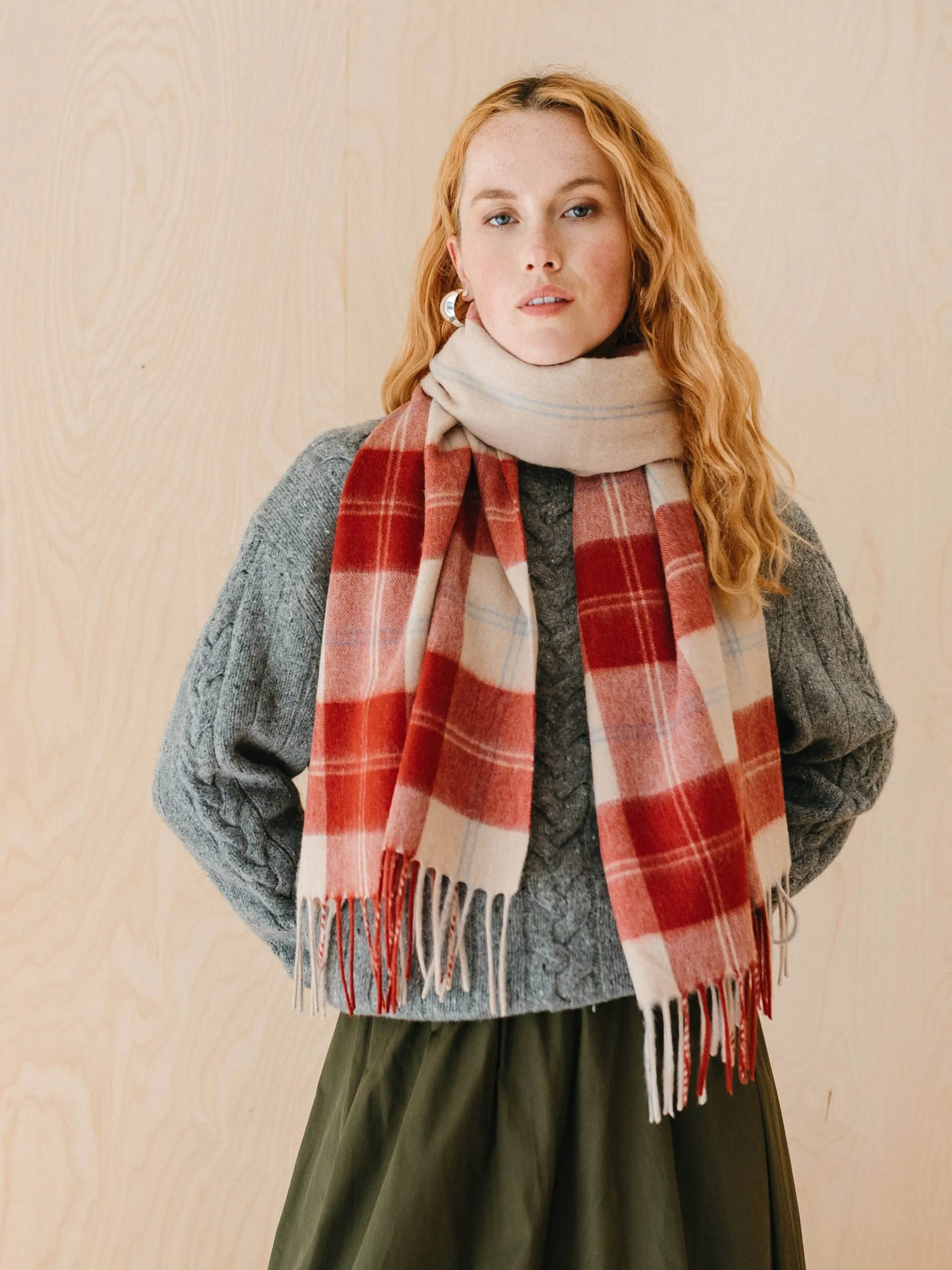 Lambswool oversized scarf in red varsity check