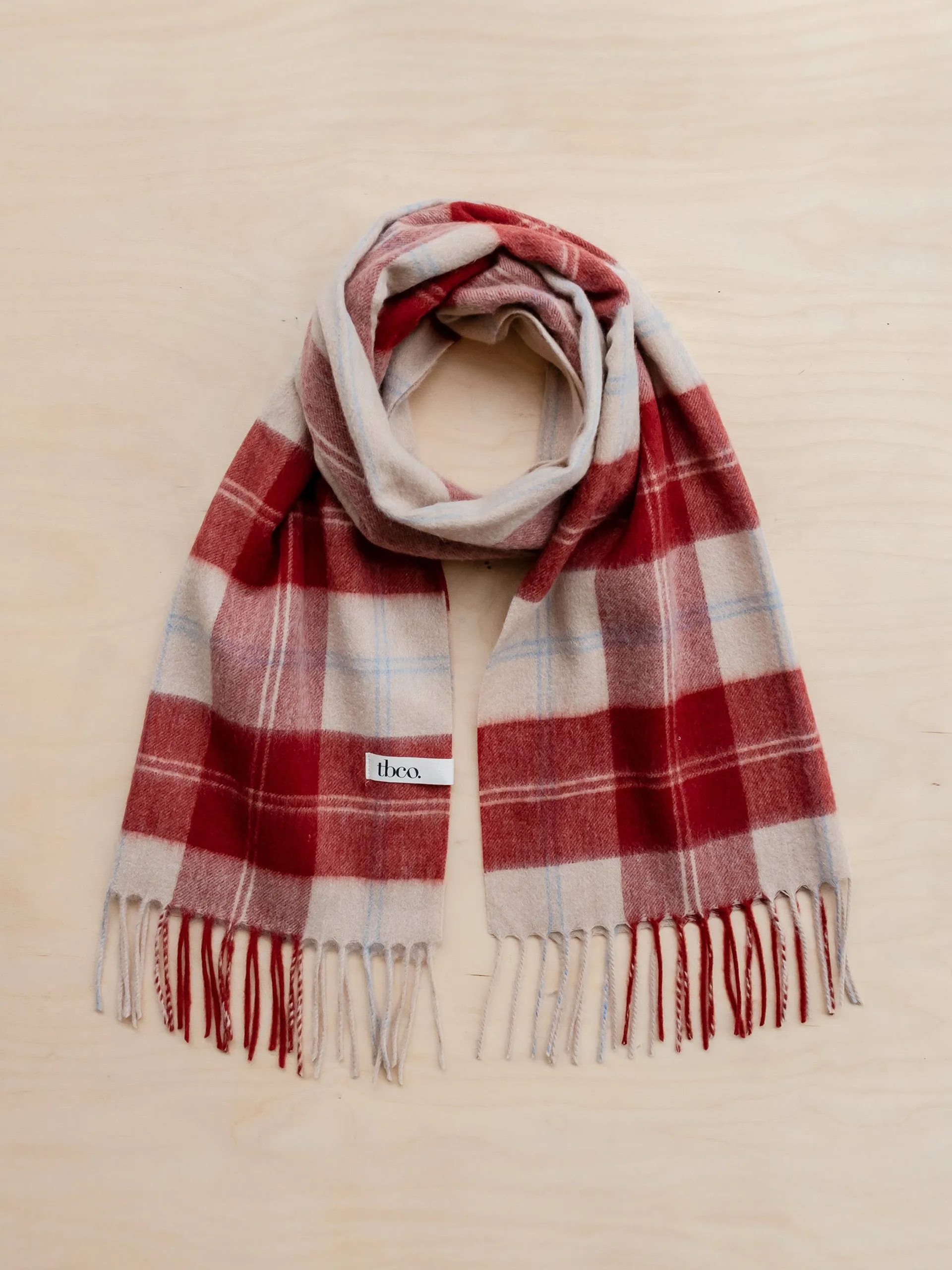 Lambswool oversized scarf in red varsity check