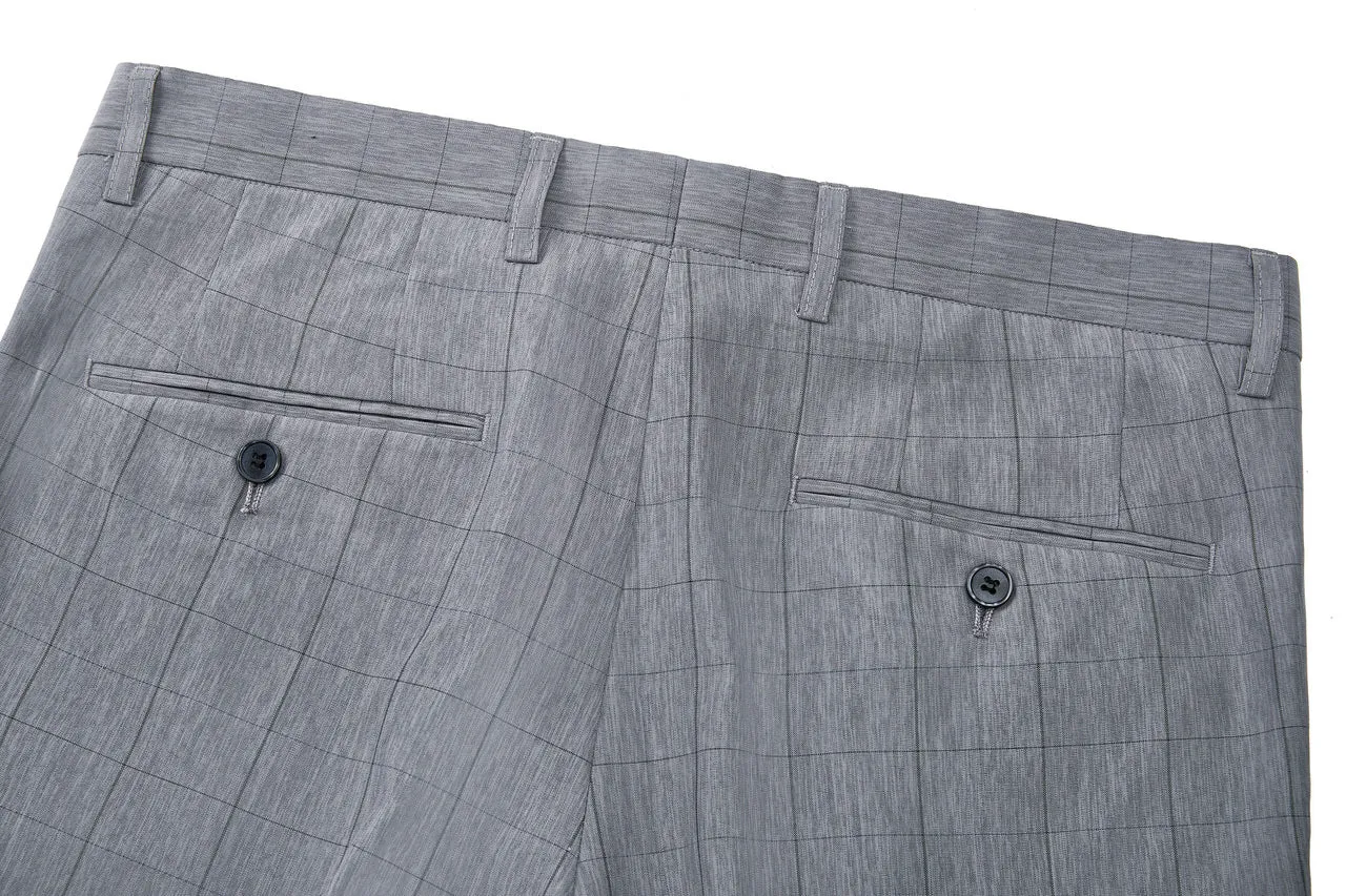 Lightweight Polyester Check Suit Pants  in Regular Fit