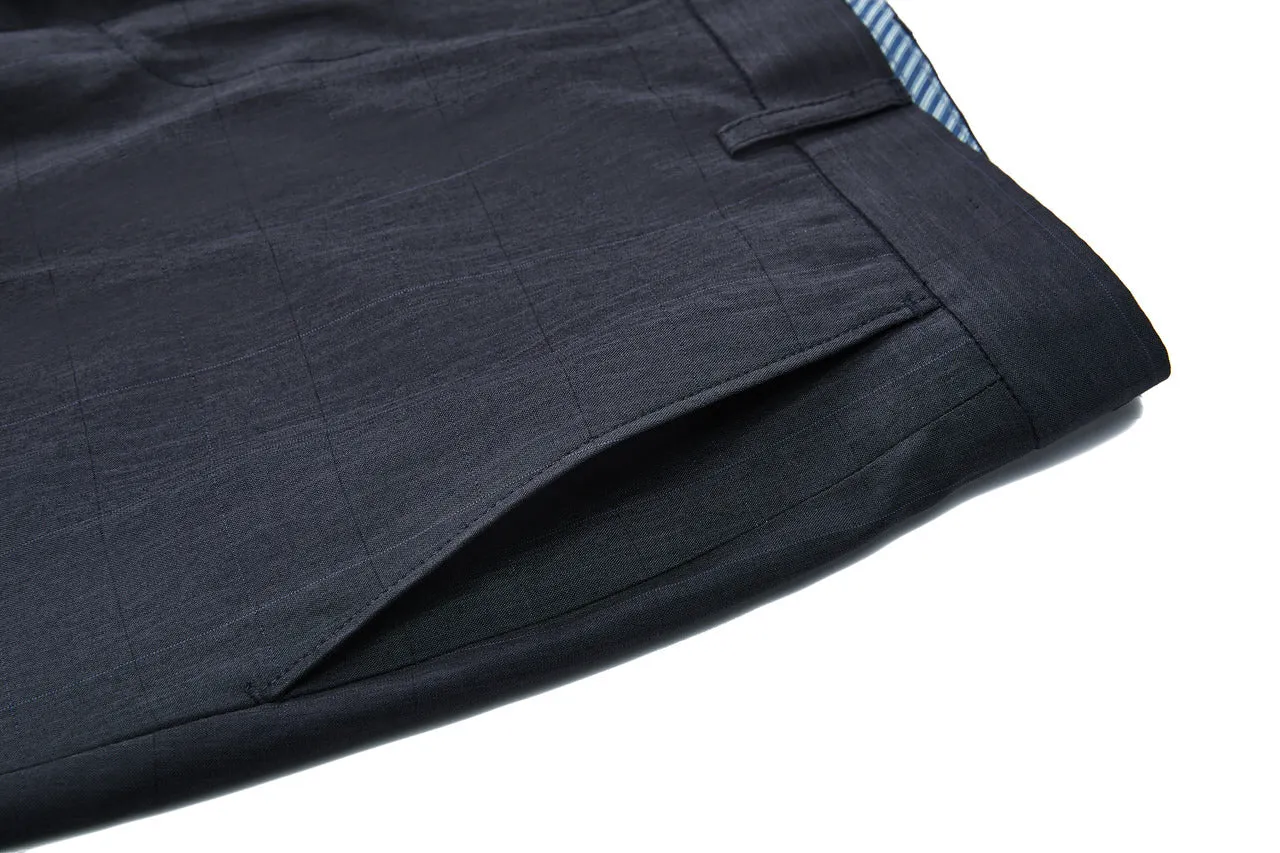 Lightweight Polyester Check Suit Pants  in Regular Fit