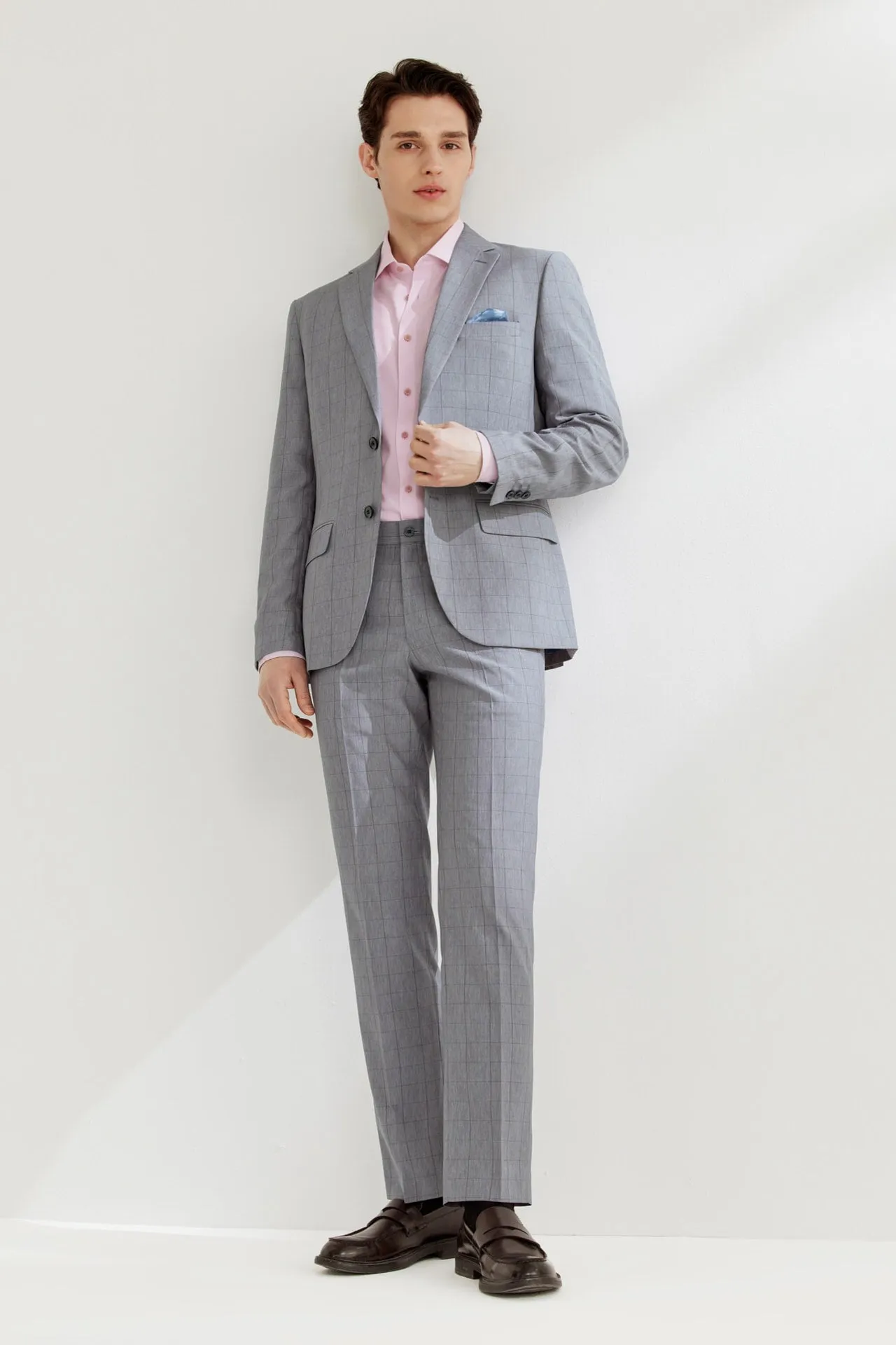 Lightweight Polyester Check Suit Pants  in Regular Fit