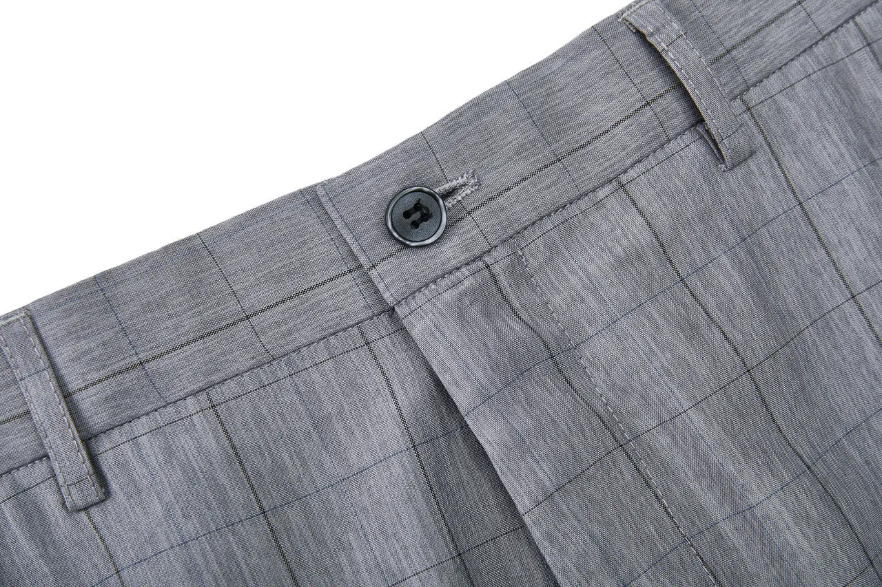 Lightweight Polyester Check Suit Pants  in Regular Fit
