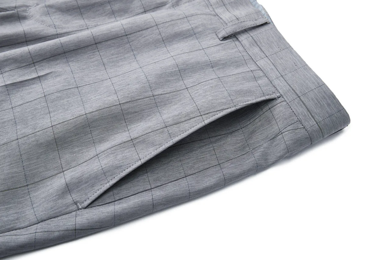 Lightweight Polyester Check Suit Pants  in Regular Fit