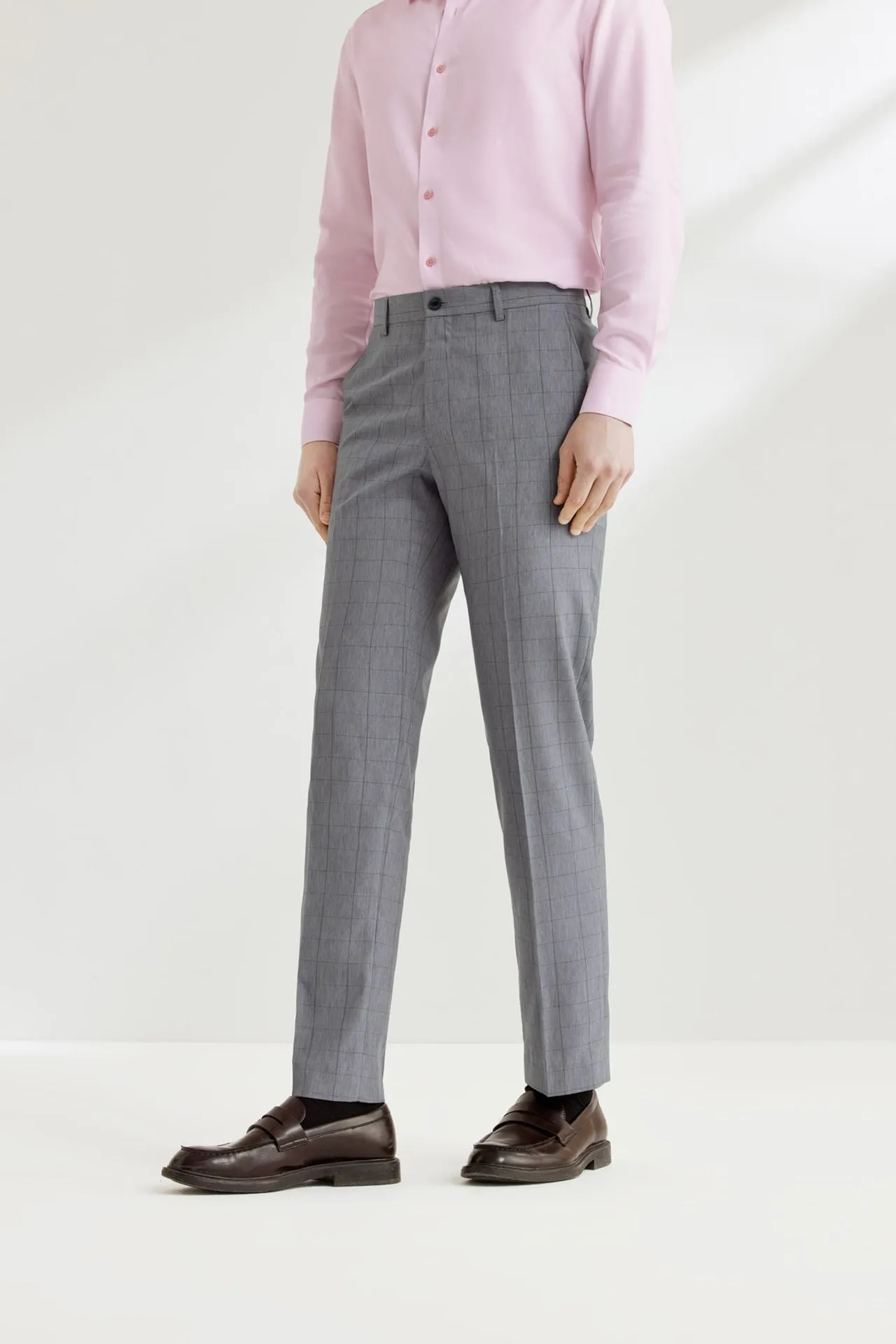 Lightweight Polyester Check Suit Pants  in Regular Fit