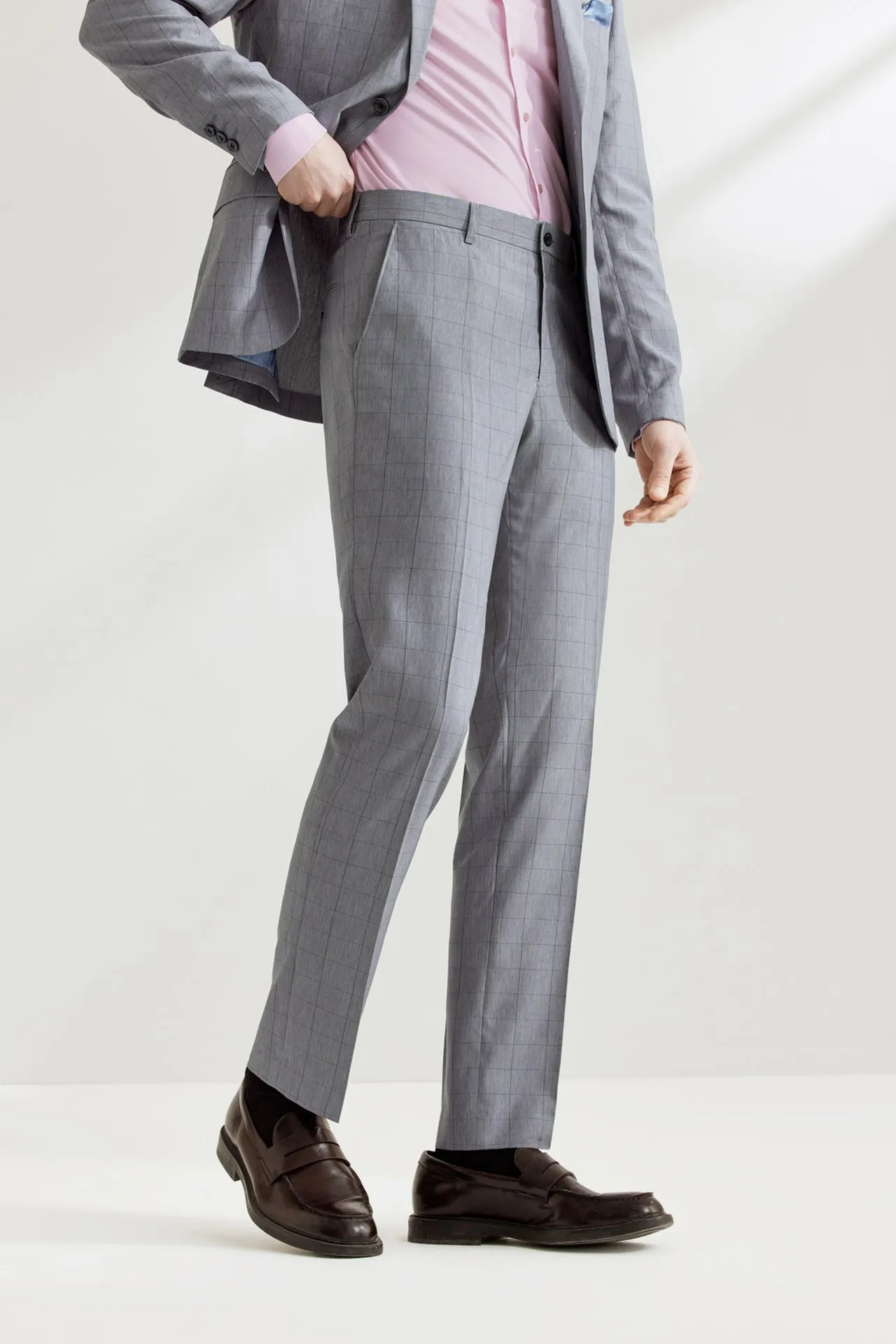 Lightweight Polyester Check Suit Pants  in Regular Fit