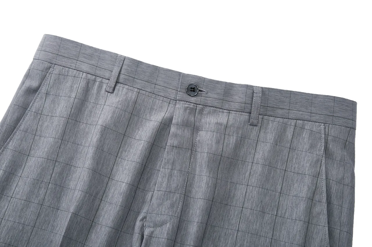 Lightweight Polyester Check Suit Pants  in Regular Fit