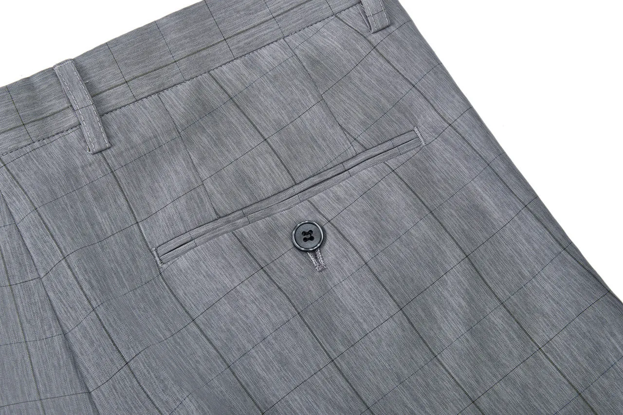 Lightweight Polyester Check Suit Pants  in Regular Fit