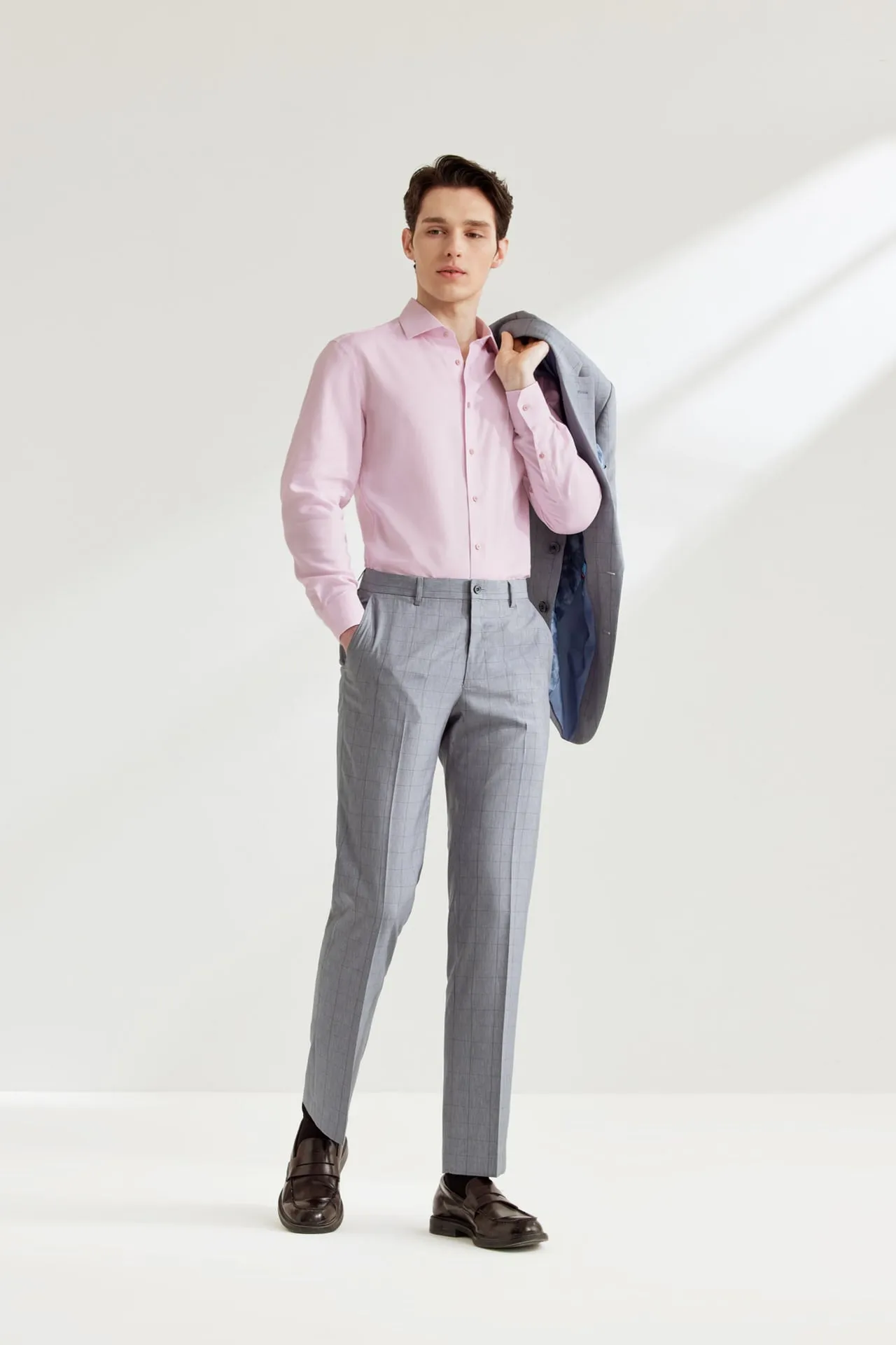 Lightweight Polyester Check Suit Pants  in Regular Fit