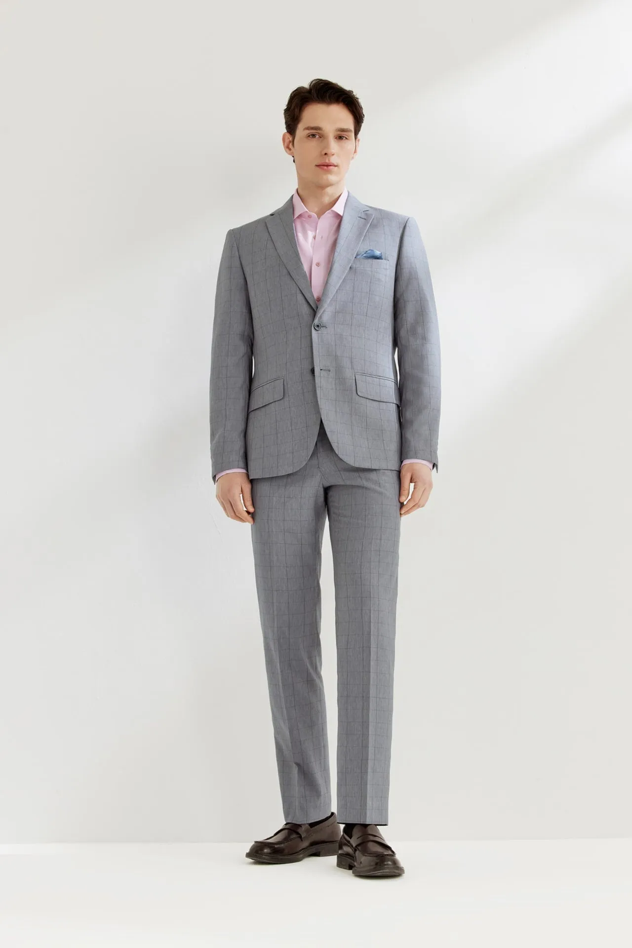 Lightweight Polyester Check Suit Pants  in Regular Fit