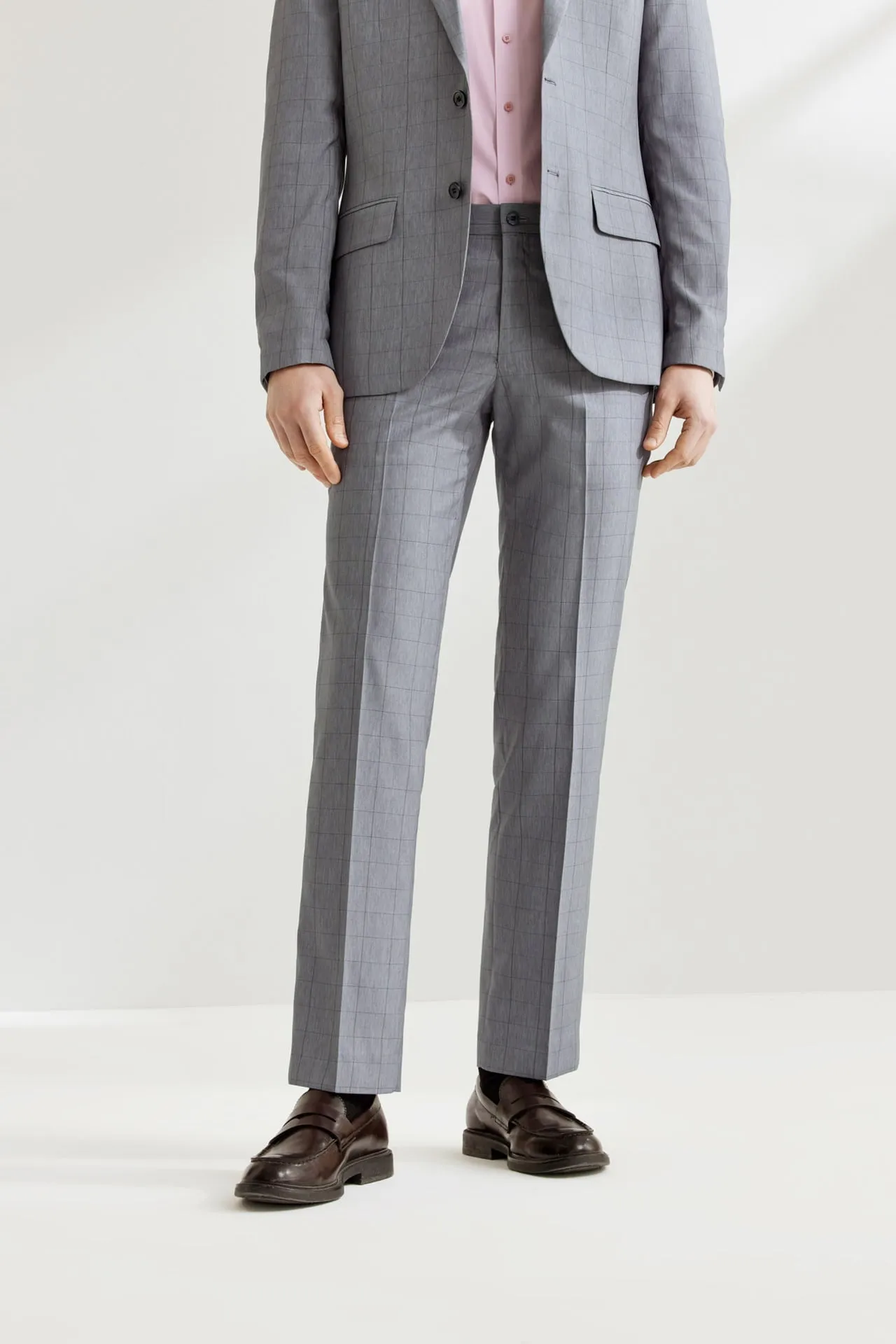 Lightweight Polyester Check Suit Pants  in Regular Fit