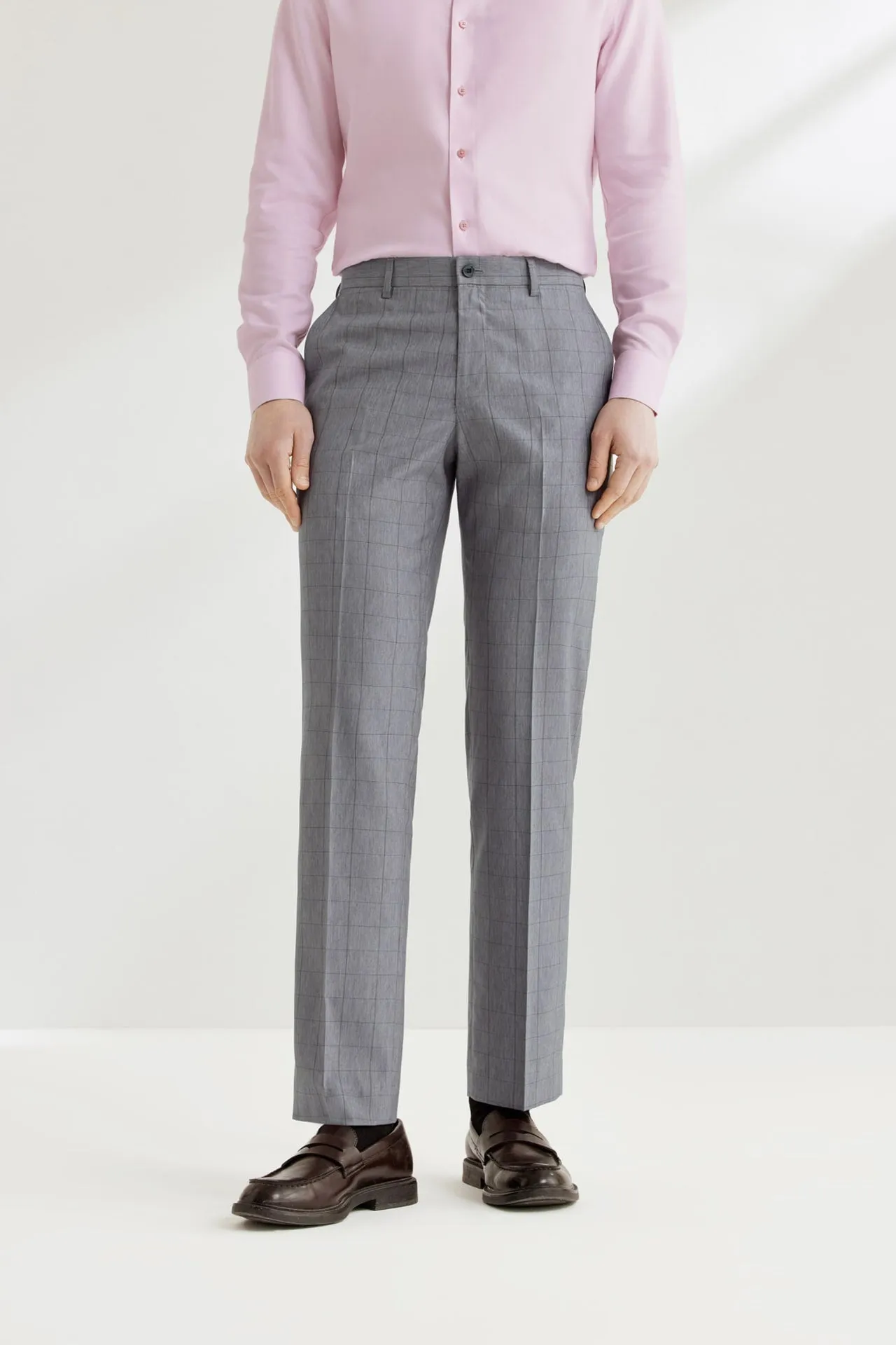 Lightweight Polyester Check Suit Pants  in Regular Fit