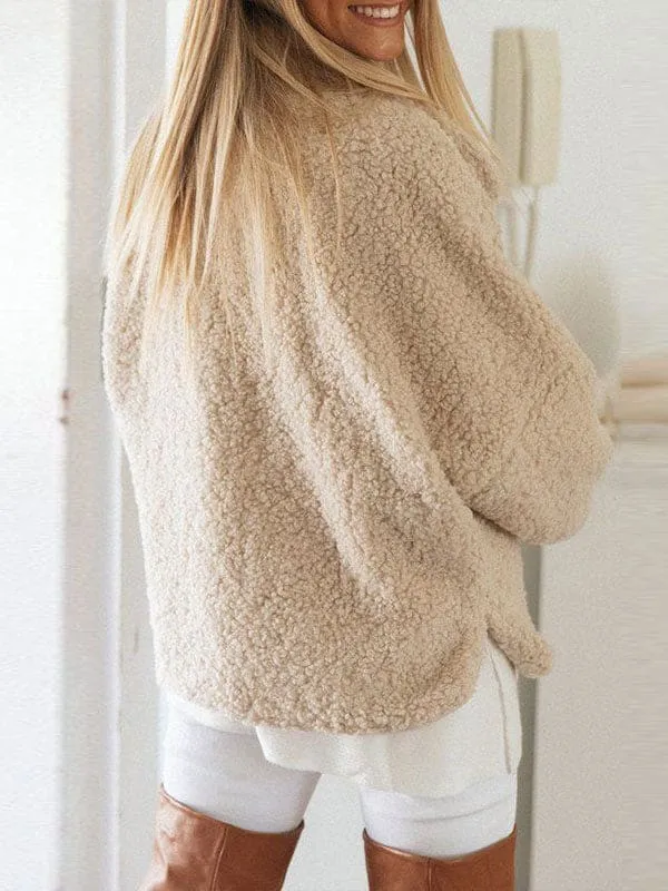 New Faux Fur Coats Long Sleeves High Collar Light Apricot Casual Oversized Winter Coat