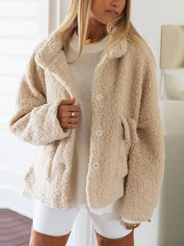 New Faux Fur Coats Long Sleeves High Collar Light Apricot Casual Oversized Winter Coat