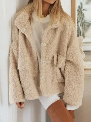 New Faux Fur Coats Long Sleeves High Collar Light Apricot Casual Oversized Winter Coat