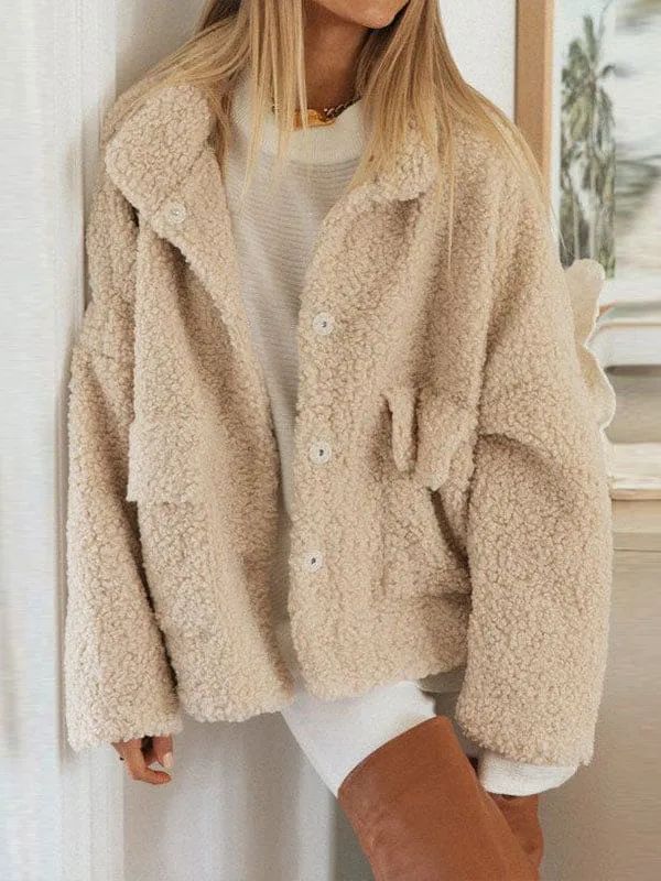 New Faux Fur Coats Long Sleeves High Collar Light Apricot Casual Oversized Winter Coat