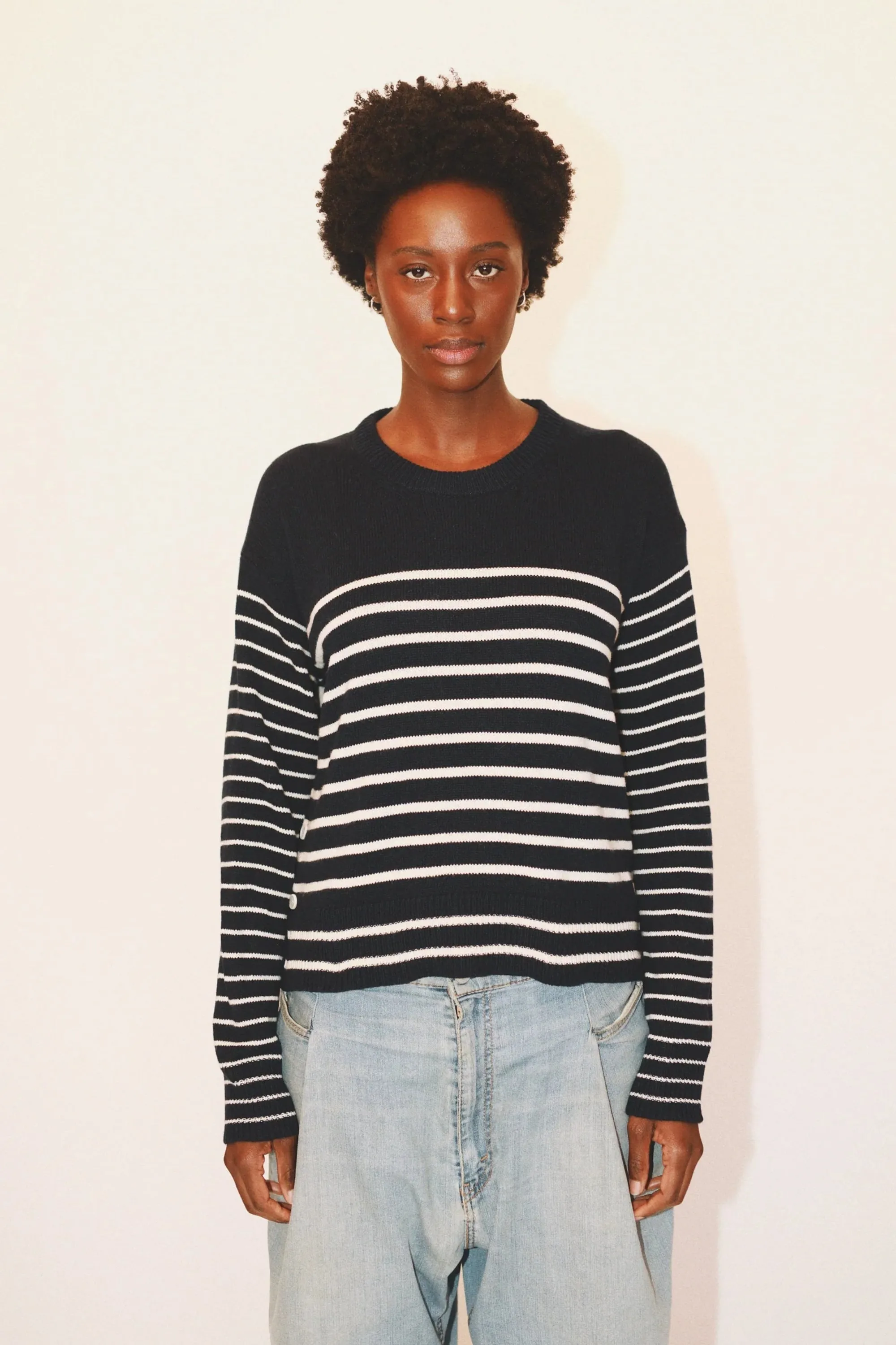 NIC STRIPED SWEATER - NAVY