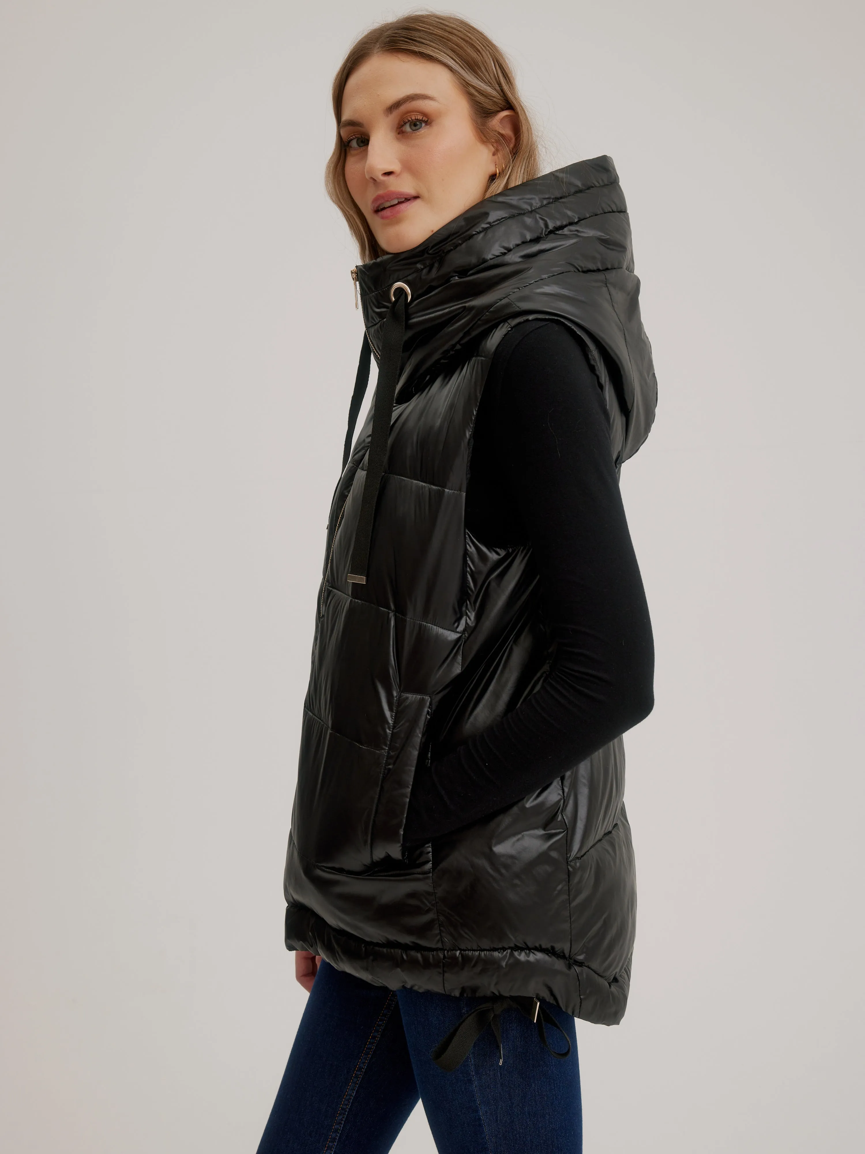Quilted High – Low Vest W/ Grosgrain Trims