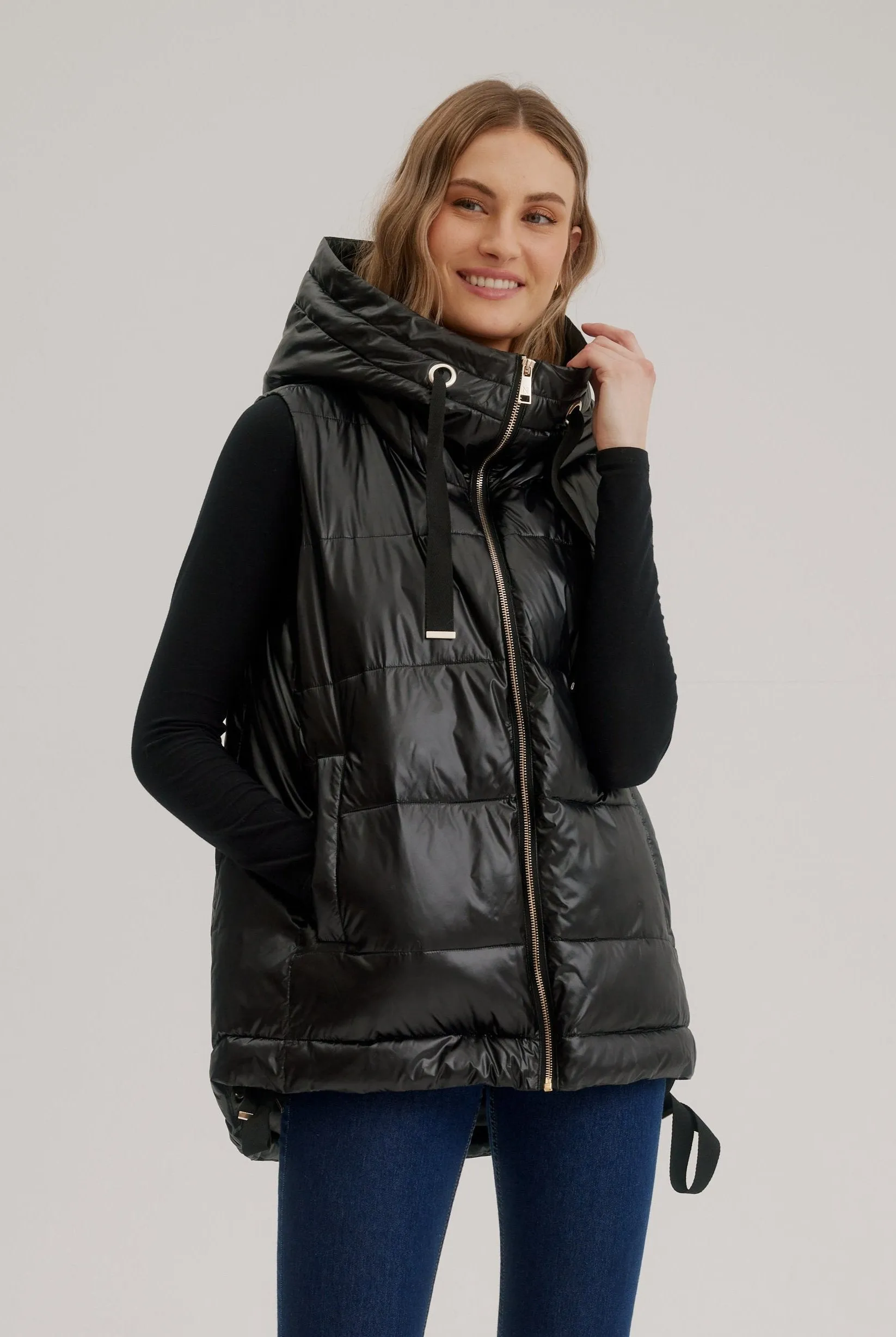 Quilted High – Low Vest W/ Grosgrain Trims