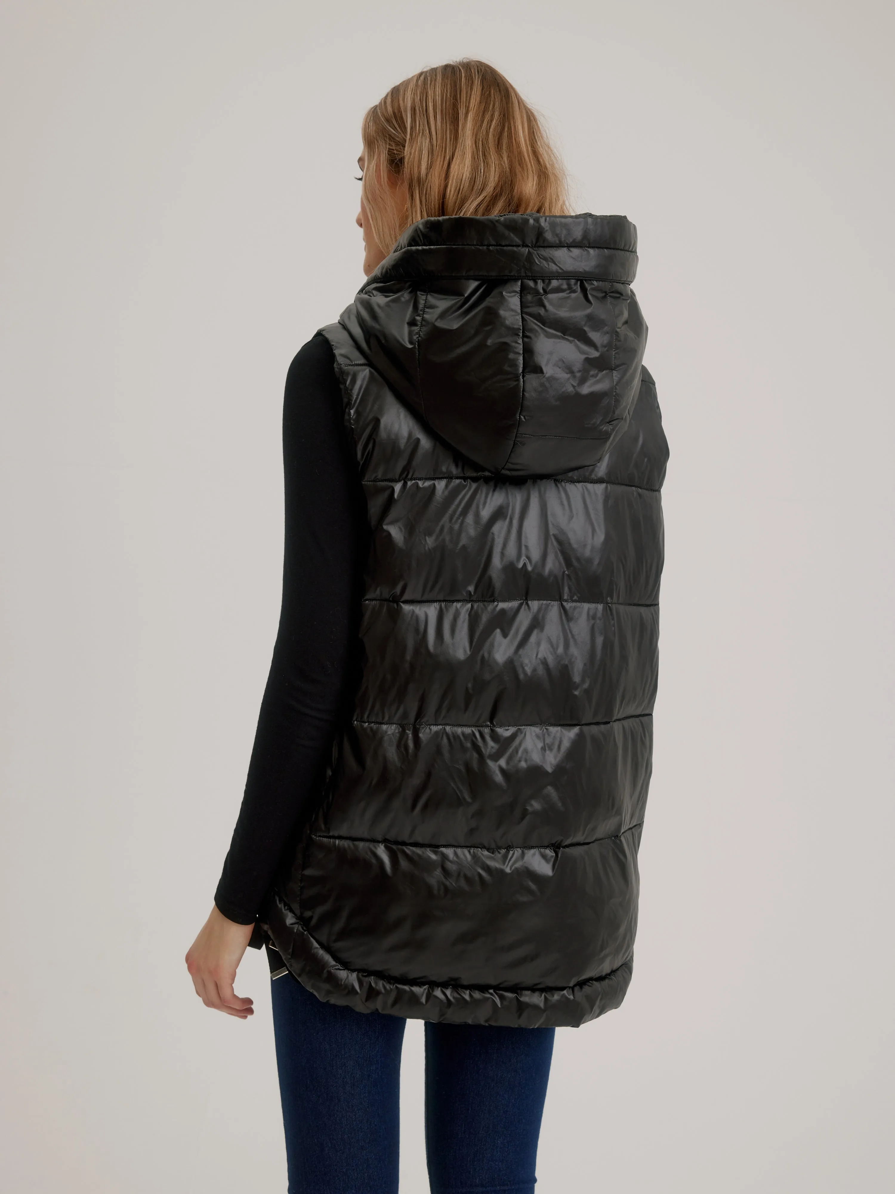 Quilted High – Low Vest W/ Grosgrain Trims