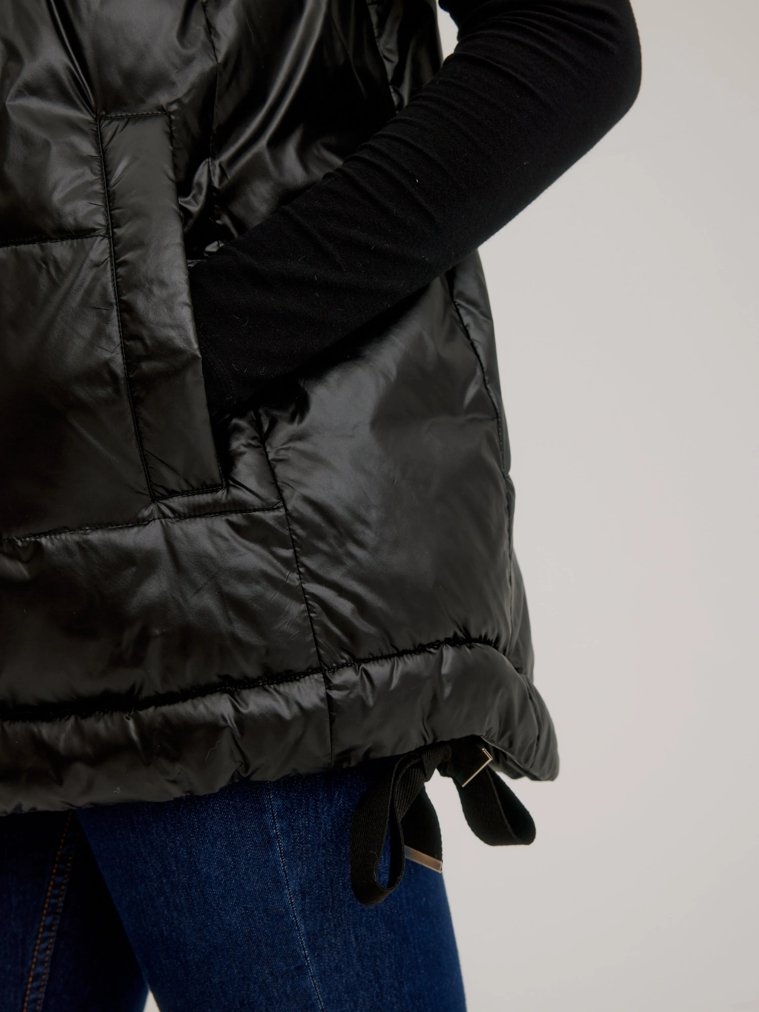 Quilted High – Low Vest W/ Grosgrain Trims
