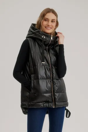 Quilted High – Low Vest W/ Grosgrain Trims