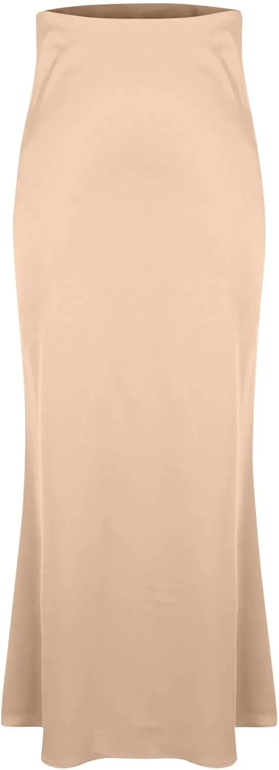 Satin Skirt for Women High Waist A Line Comfy Midi Length Skirt Elegant Cocktail Party Wedding Flared Casual Skirts