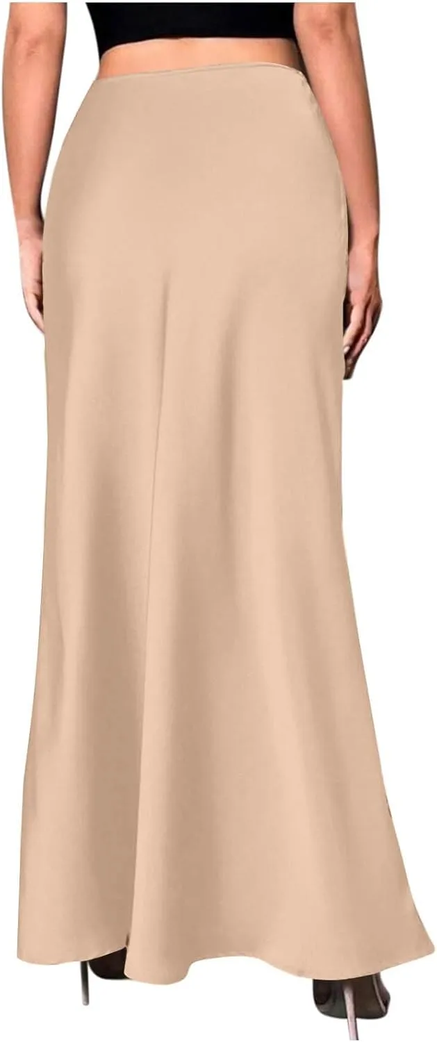 Satin Skirt for Women High Waist A Line Comfy Midi Length Skirt Elegant Cocktail Party Wedding Flared Casual Skirts