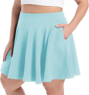 SEKINO Women's Plus Size Mini Skirts Basic Versatile Skorts with Pockets Stretchy Flared Pleated Casual Skirt Built in Shorts