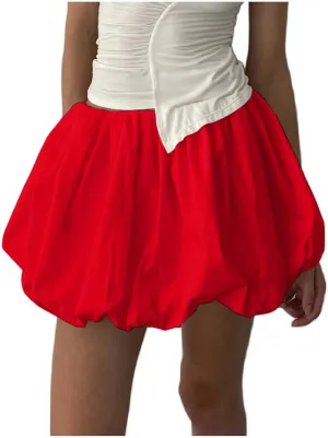 Skater Skirt Black Mini Elastic High Waist Pleated Midi Skirts for Teens Gauze Skirts for Women (RD2, XL)