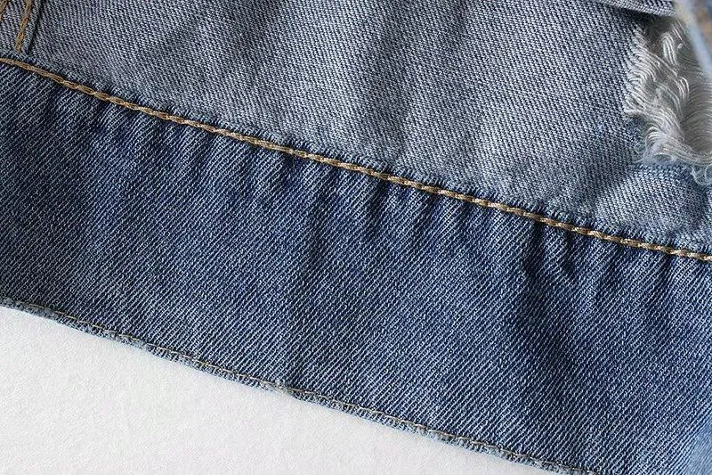Washed Hole Boyfriend Style Loose Denim Blue Long Jacket