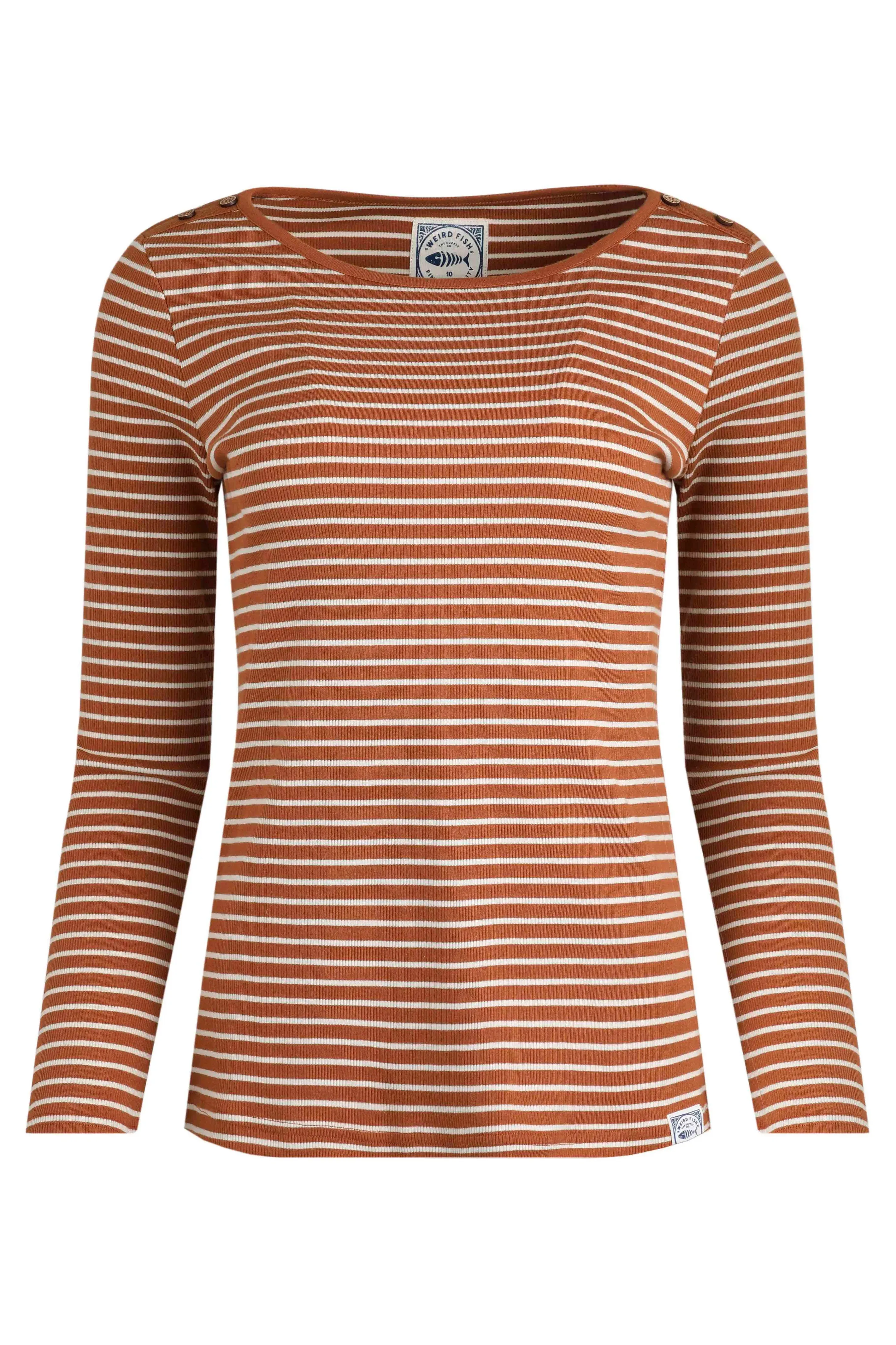 Weird Fish 22 Caramel Mila Organic Cotton Striped Rib Jersey T-Shirt