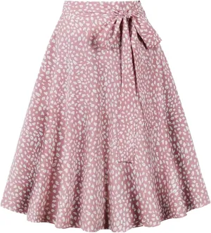 Women High Waist Pleated Knee-Length Skirts A-Line Plaid Skirts Flared Skater Skirt with Belt
