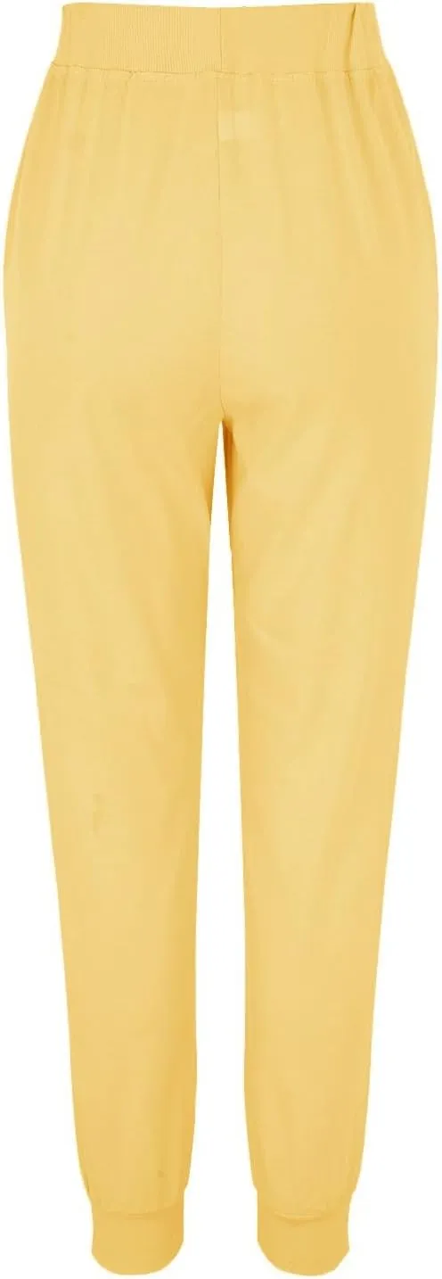 Women Summer Tapered Pants Linen Cotton Casual Drawstring Elastic Waist Pants Loose Fit Solid Lounge Trousers with Pockets
