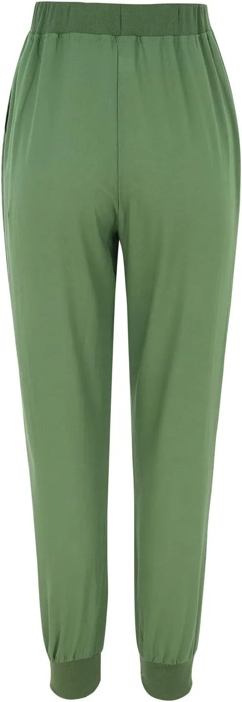 Women Summer Tapered Pants Linen Cotton Casual Drawstring Elastic Waist Pants Loose Fit Solid Lounge Trousers with Pockets
