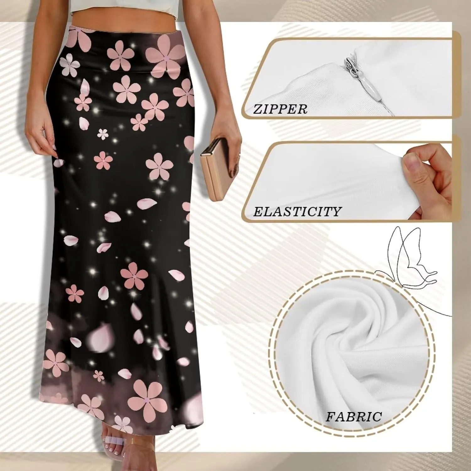 Women's Elastic High Waisted Maxi Skirt Trendy Fall Flared A-Line Midi Skirt Casual Formal Work Skirts