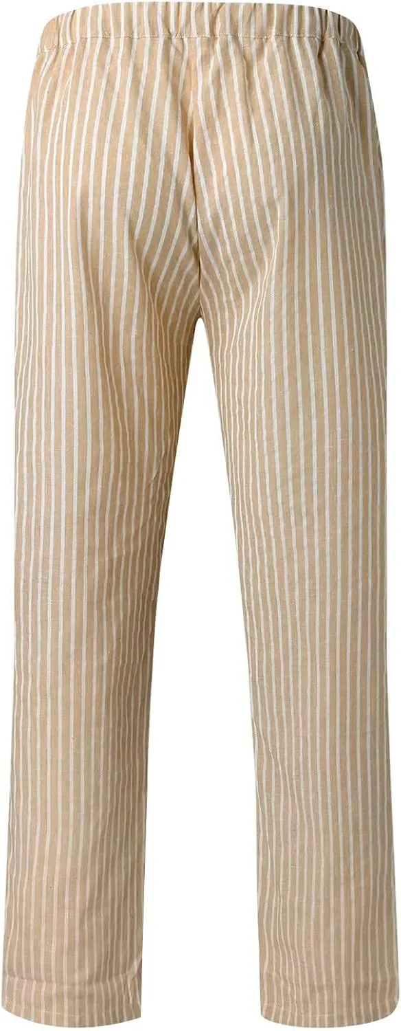 Women's Linen Summer Pants Striped Casual Pants High Waisted Lounge Pants Comfy Beach Pants with Pockets Trousers