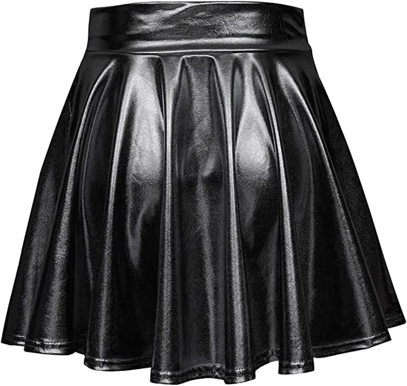 Womens Metallic Skirt Rave Carnival Shiny Flared High Waist Mini Holographic Pleated Skirts for Women
