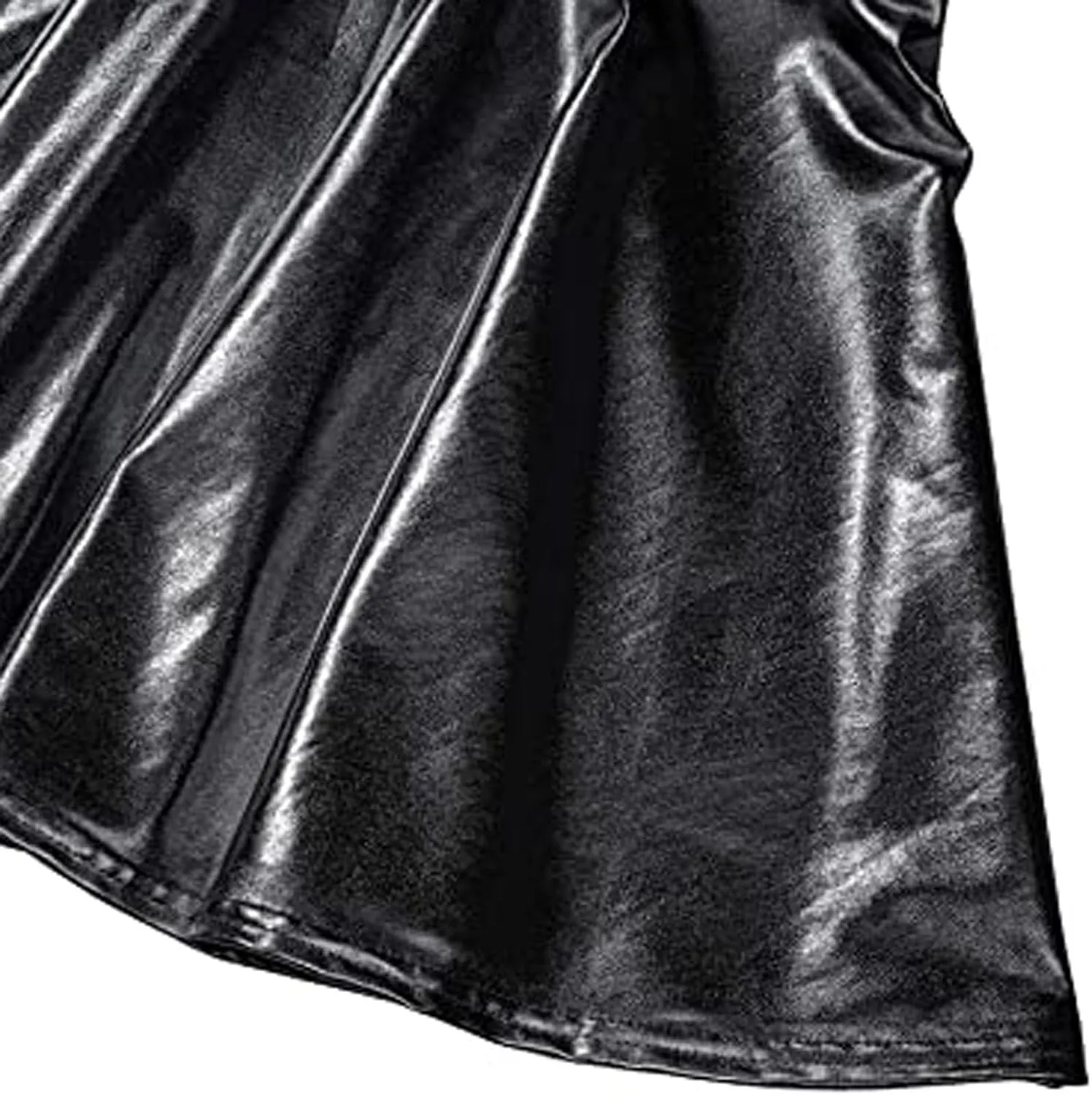 Womens Metallic Skirt Rave Carnival Shiny Flared High Waist Mini Holographic Pleated Skirts for Women