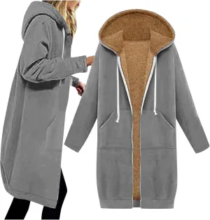 Women's Zip Up Hoodies Oversized Sherpa Lined Long Sweatshirts Casual Long Sleeve 2024 Fall Hoodie Jacket Coat