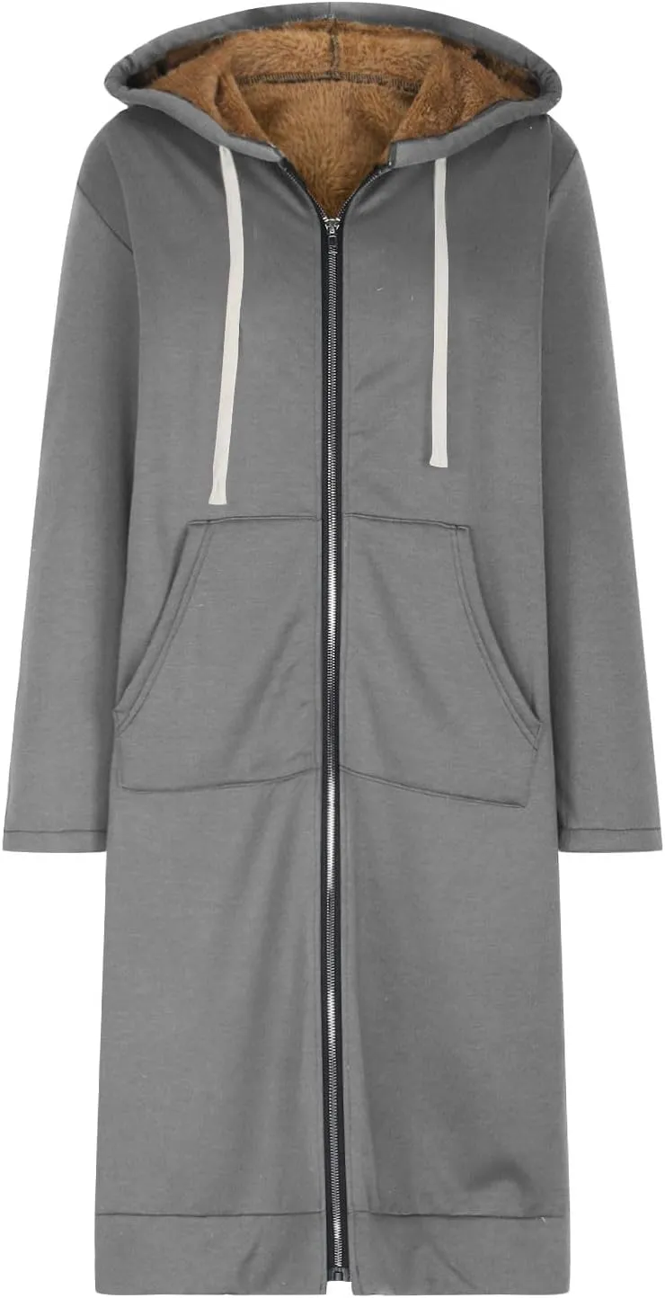 Women's Zip Up Hoodies Oversized Sherpa Lined Long Sweatshirts Casual Long Sleeve 2024 Fall Hoodie Jacket Coat