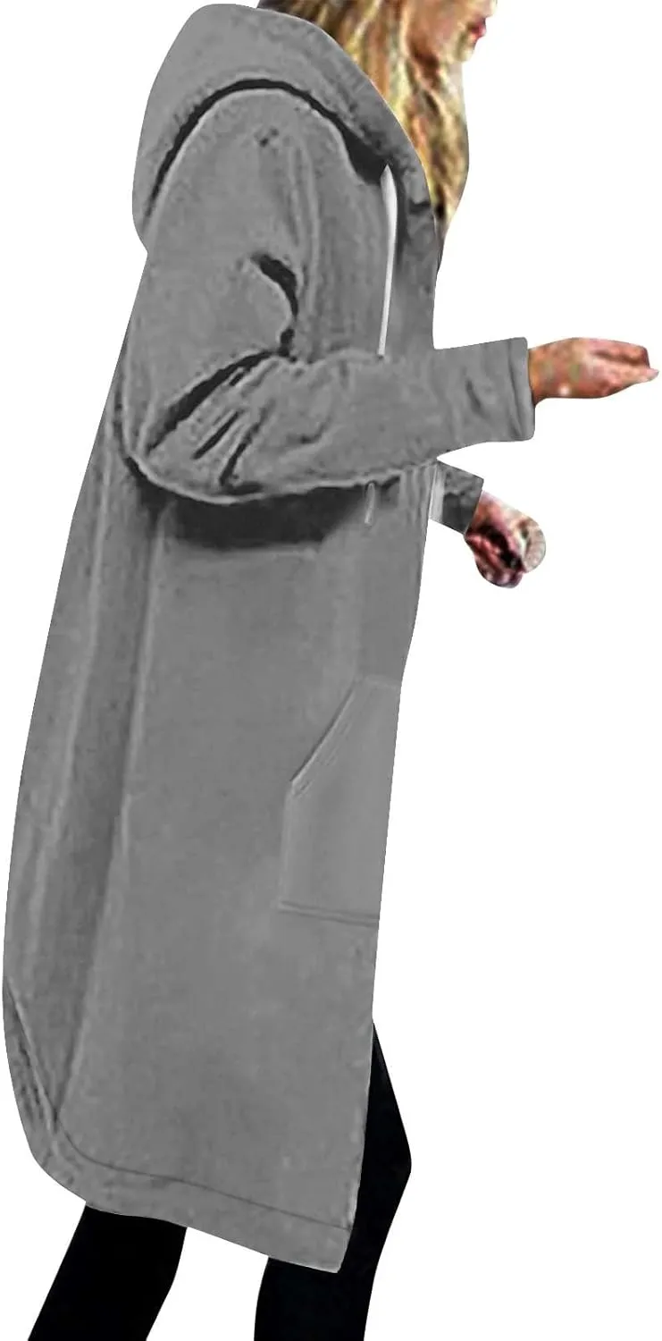 Women's Zip Up Hoodies Oversized Sherpa Lined Long Sweatshirts Casual Long Sleeve 2024 Fall Hoodie Jacket Coat
